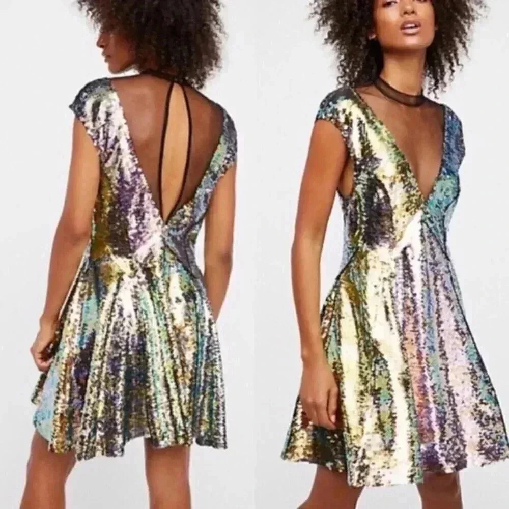 Free People Gold Sequin Dress.
